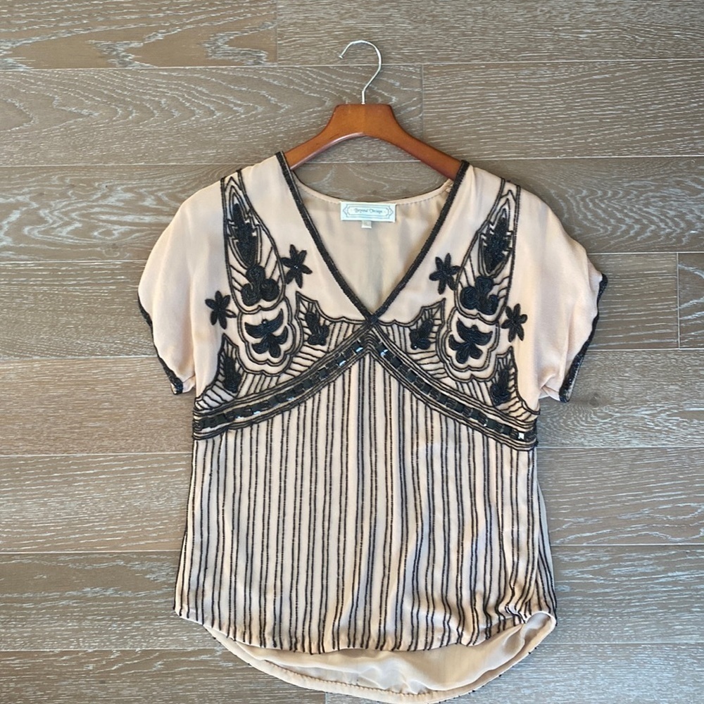 Chic Black and Cream Embroidered Blouse
